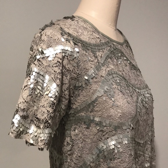 SANS SOUCI Gray Sequined Crop Top sz Med - Picture 7 of 8